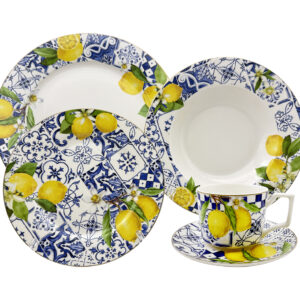 Mediterranean Blue Tile Lemon Dinnerware Set
