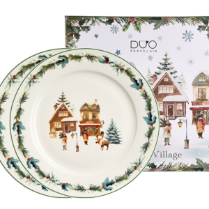 Holly Wreath Christmas Village Porcelain Plates
